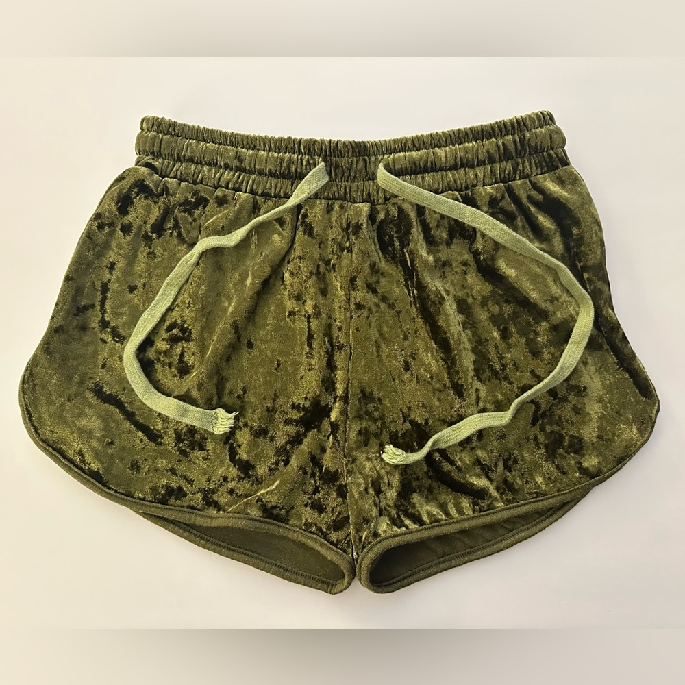 Olive Green Velvet Women's Disco Shorts